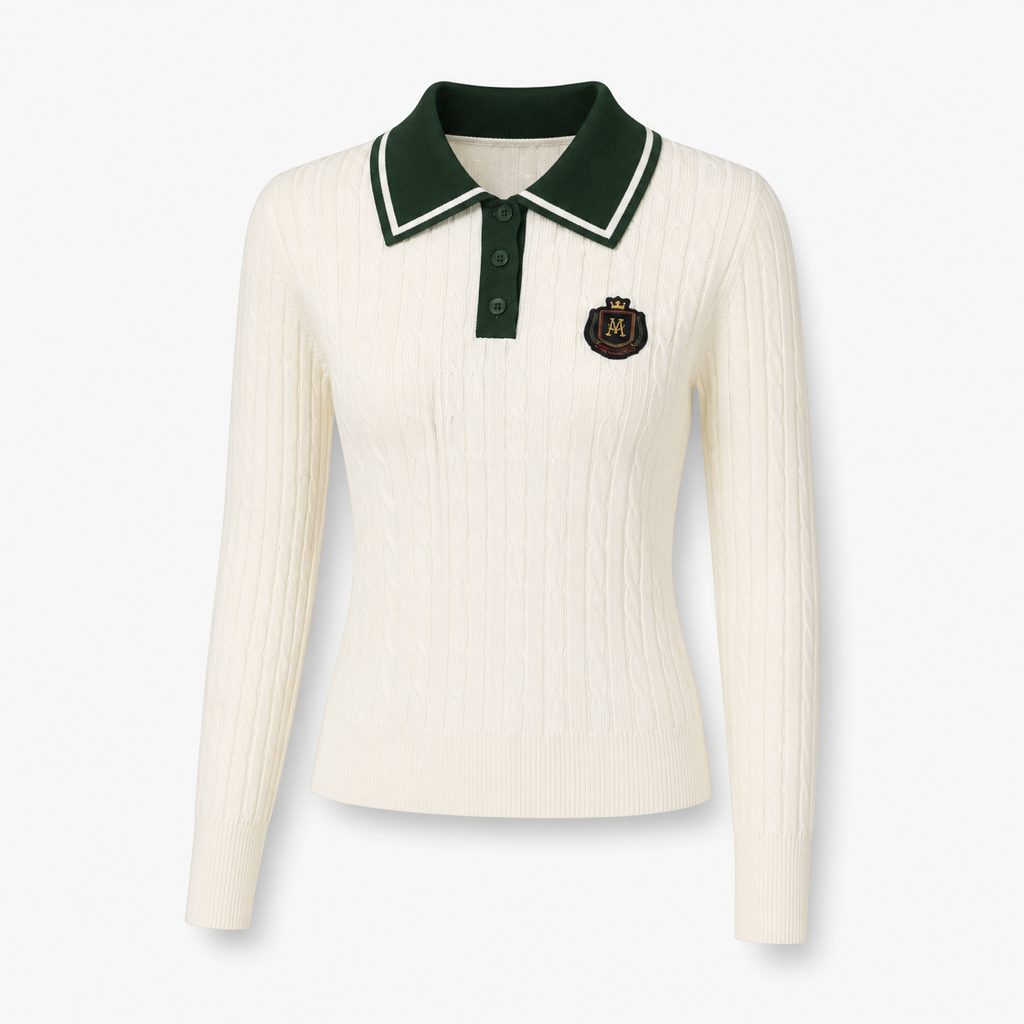 Malbon Preserve Point Collar Knit Ivory front view